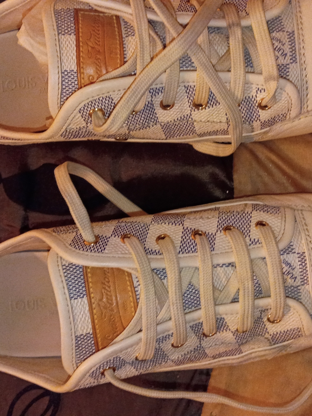 Louis Vuitton Women's Cream & Grey Damier Azur  Sneakers